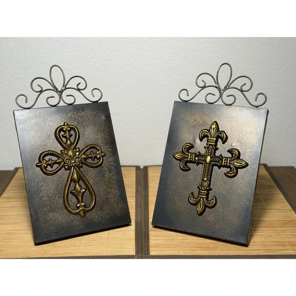 Gothic Glam 2 Piece Gothic Coquette bronze, And Gold Fleur-de-Lis Wall/Shelf Art